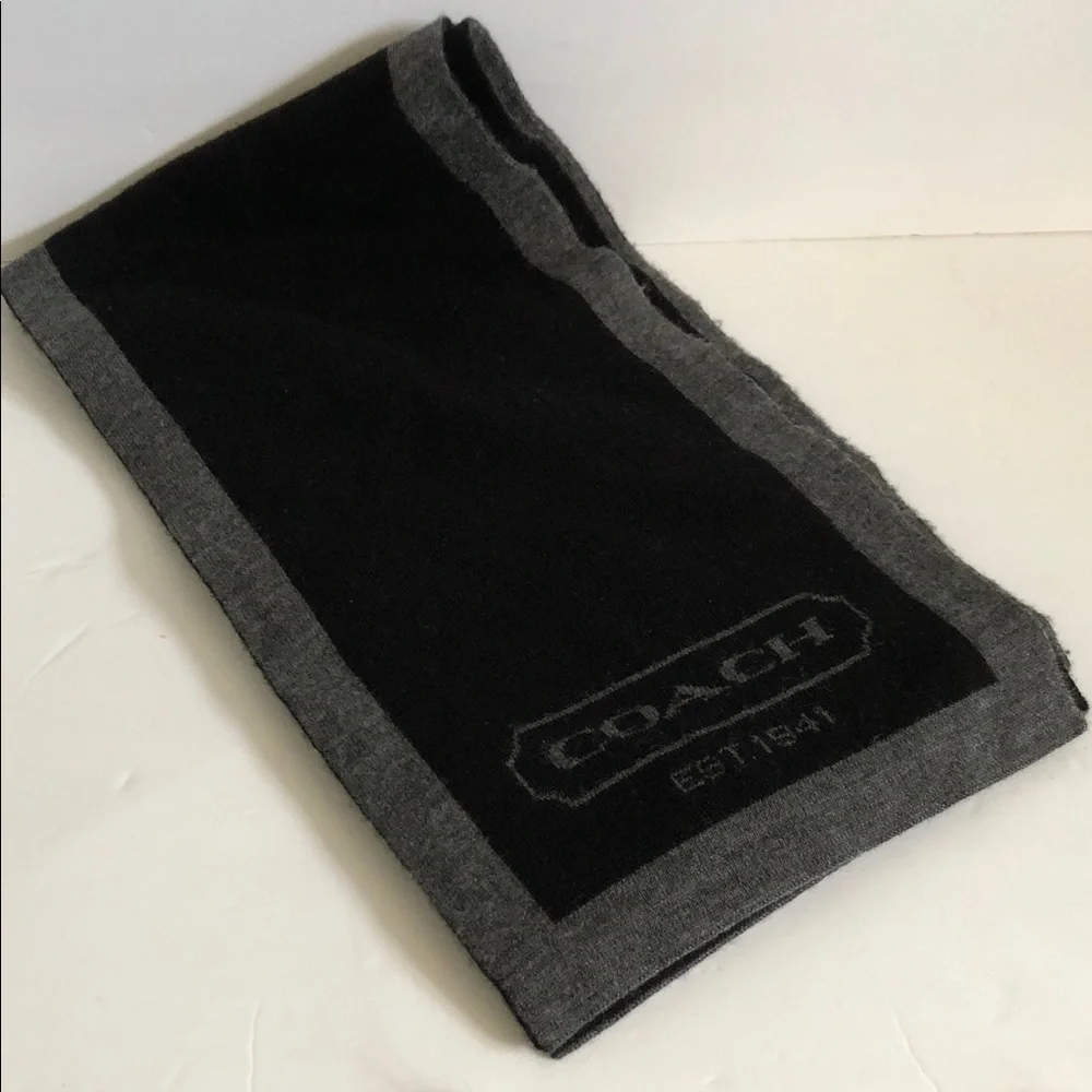 Coach Black and Gray Logo Knit Scarf